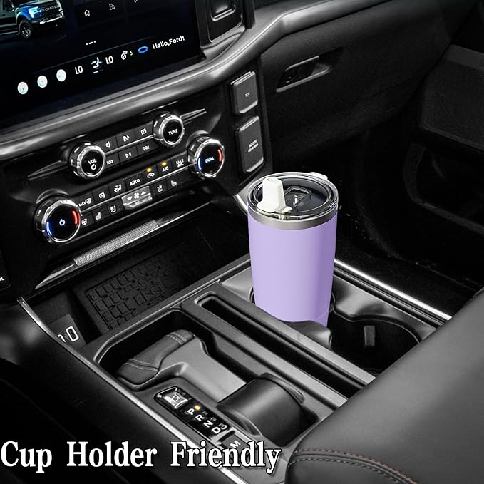 20oz Hygienic Insulated Tumbler — 100% Leakproof Lid with Removable Spout & Straw, Reinforced Vacuum-Protection Base, Cup Holder Friendly, for Iced Coffee, Smoothie/Water on the Go - Lilac