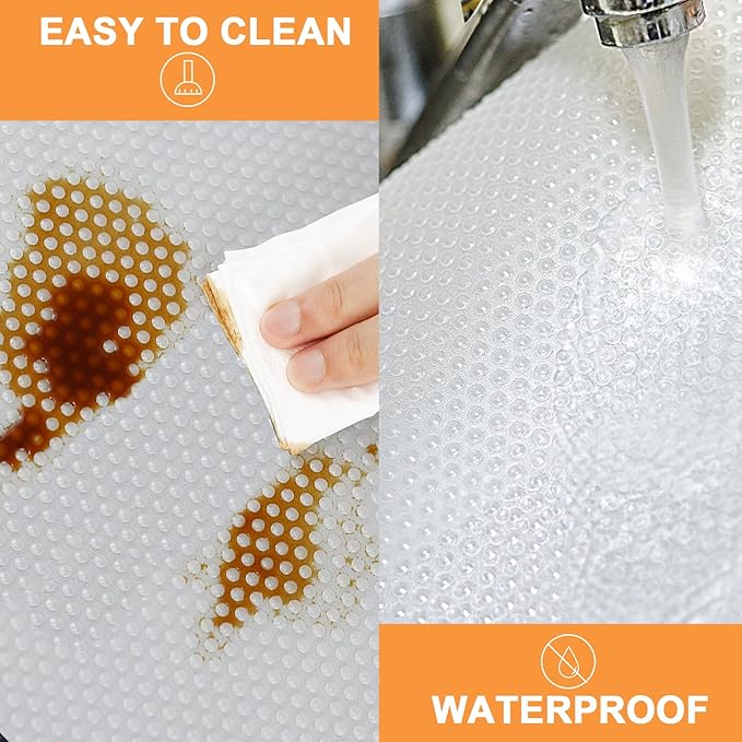 Clear Shelf Liner for Kitchen Cabinets - 15 Inch Width Easy to Cut Non-Adhesive Drawer Liner - Waterproof Pantry Liner for Refrigerator 15 × 240 Inch