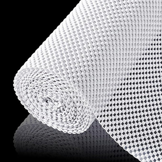 Shelf Liner for Kitchen Cabinet, Drawer Liners Non Slip Non Adhesive Thick Mat, Breathable Dresser Pantry Bathroom Protector, White, 18" x 120"