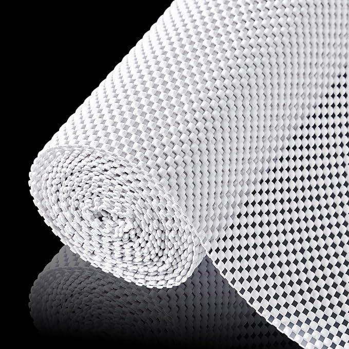 Shelf Liner for Kitchen Cabinet, Drawer Liners Non Slip Non Adhesive Thick Mat, Breathable Dresser Pantry Bathroom Protector, White, 24" x 120"