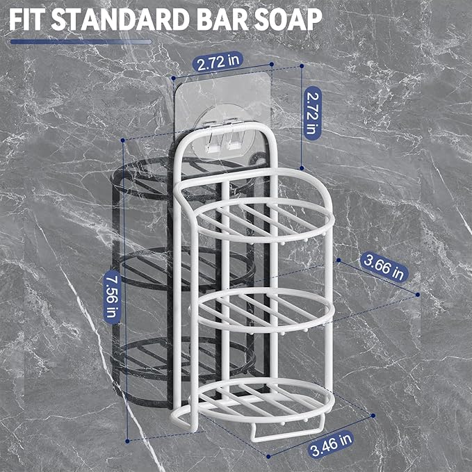 White 3-Tier Shower Soap Shampoo Bar Holder, Self Adhesive & Freestanding Draining Soap Dish Caddy for Bathroom Wall Accesories Decor
