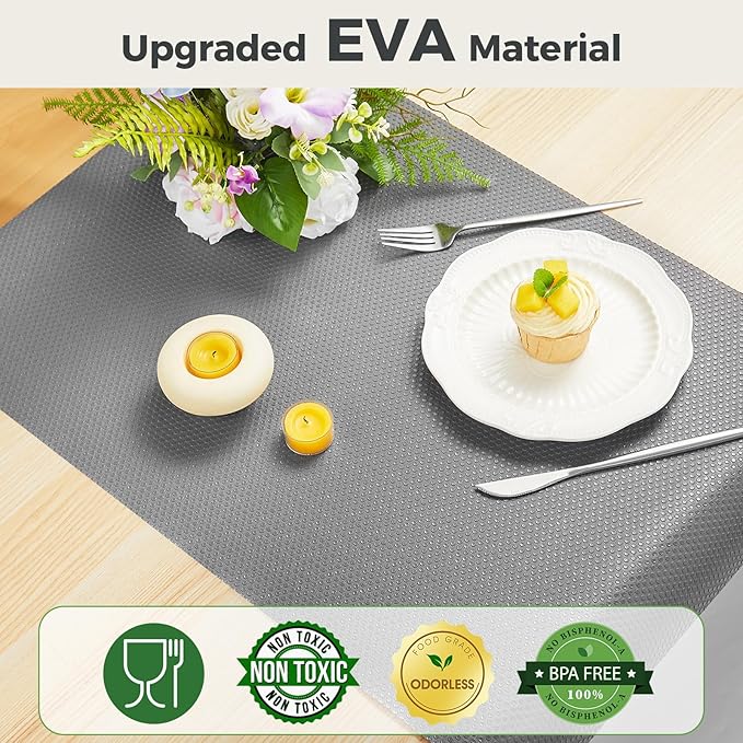 100% EVA Shelf Liner for Kitchen Cabinet, 12" x 360" Drawer Liners Non Adhesive Non Slip Waterproof Plastic Paper, Dresser Pantry Bathroom Refrigerator Protector, Grey