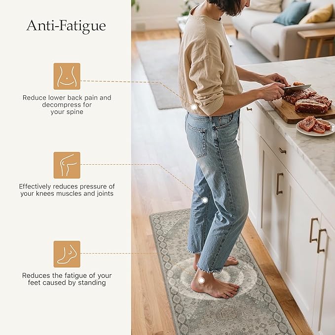 GENIMO Kitchen Mats for Floor, 2PCS Kitchen Rugs Non Slip Washable, Waterproof Anti Fatigue Mat, Comfort Standing Runner Rug for Sink, Office, Laundry, Home, 17.3"x59"+17.3"x30", Blush Camel