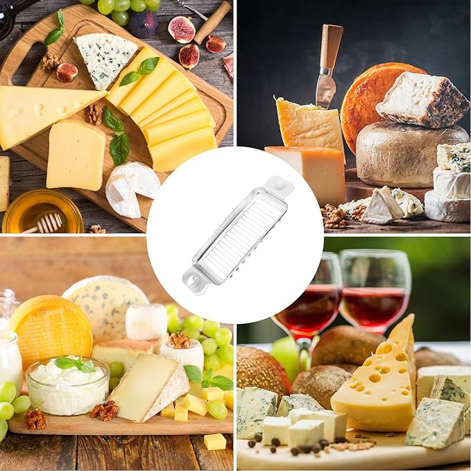 Butter Slicer Cutter, Stainless Steel Ergonomic Cheese Slicer Cheese Even Stick Slicing Tool for Portion Control Cheese Wire Slicer with Portable Grip for Food Square Block Butter(Silver)