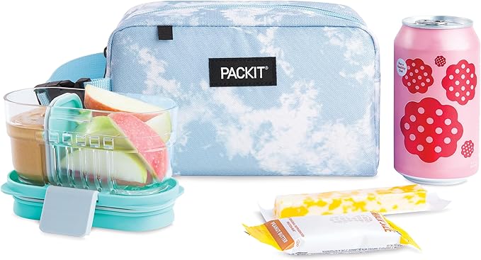PackIt Freezable Small Insulated Snack Box, Blue Sky, with EcoFreeze Technology (Built-in Ice Pack), Mini Cooler or Small Lunch Bag, For Fresh Snacks On the Go, for Work, Gym, or Travel