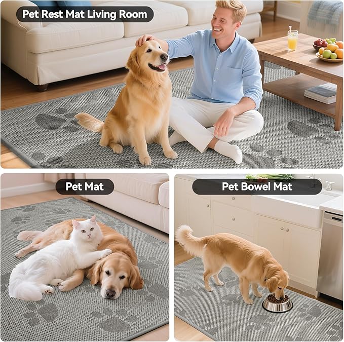Kitchen Mats for Floor, Super Absorbent Kitchen Rugs Non Slip Washable, Rubber Backing Soft Woven Linen Embroidery Runner Rug, Standing Mat Kitchen Sink Mat, Easy to Clean, Gray 17x30