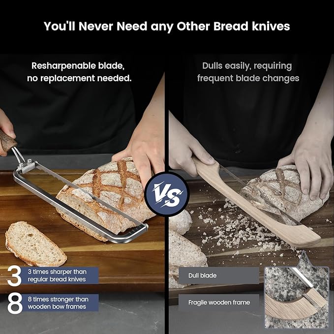 SYOKAMI Left-Handed Bread Knife for Homemade Bread, World's 1st Real Bow-Design Sourdough Bread Slicer, Razor-Sharp Cutter for Crusty Sourdough & Baguette, 4 Thickness Scale Marks, Ideal for Gift