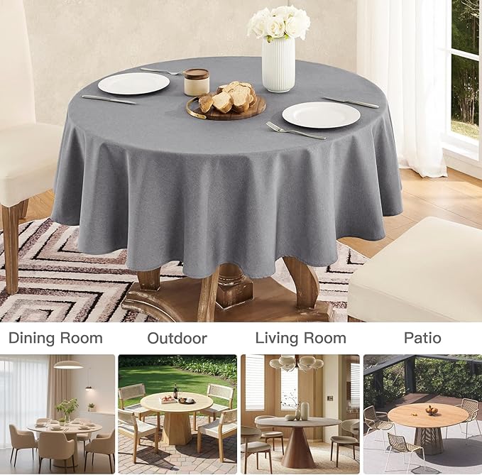 Veblandy Tablecloth Linen Textured Waterproof & Stain Resistant Table Cloth Wrinkle Free Decorative Fabric Farmhouse Table Cover for Dining/Party/Buffet/Wedding, 60 x 60 Inch, Dark Grey