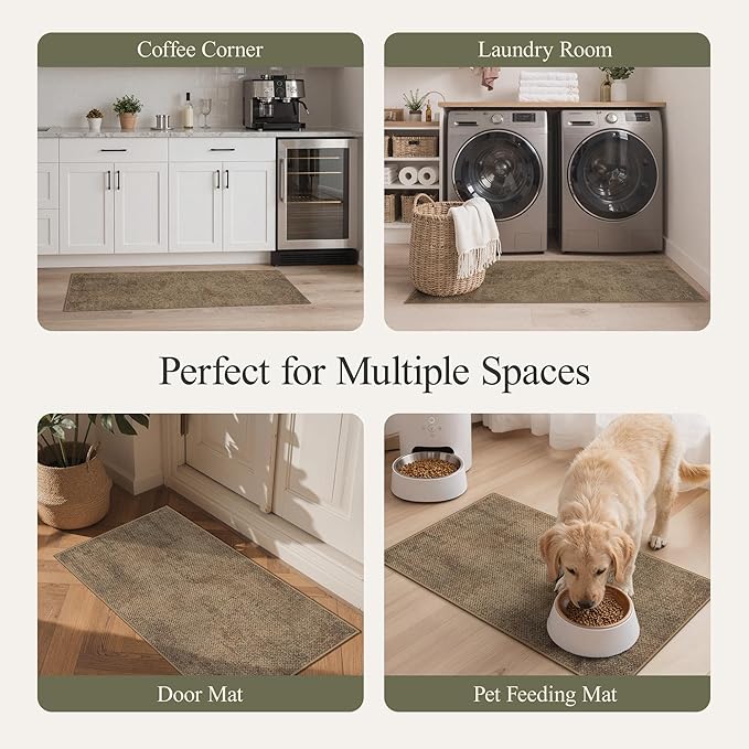 GENIMO Kitchen Mats for Floor 2PCS, Washable Absorbent Runner Rugs for Kitchen, 17.3"x59"+17.3"x30" Jute rug, Cushioned Non Slip Kitchen Rugs for Kitchen Floor,Standing Mat Rug for Home, Sink, Laundry