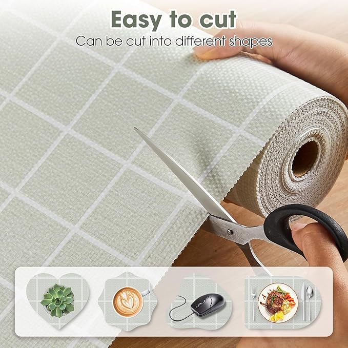 Drawer and Shelf Liner, Non-Slip Kitchen Cabinet Liners Non-Adhesive Thick Strong Grip Waterproof Washable Mats Protect Dresser Shelves Cupboard Bathroom Cabinets, Light Green, 24 in X 20 FT