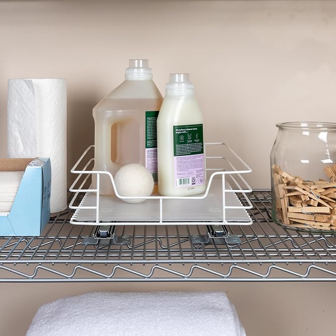 Household Essentials Glidez Paint-Finished Steel Pull-Out/Slide-Out Storage Organizer with Plastic Liner - Under Cabinet or Wire Shelf Use - 1-Tier Design - Fits Standard Size Cabinet or Shelf, White