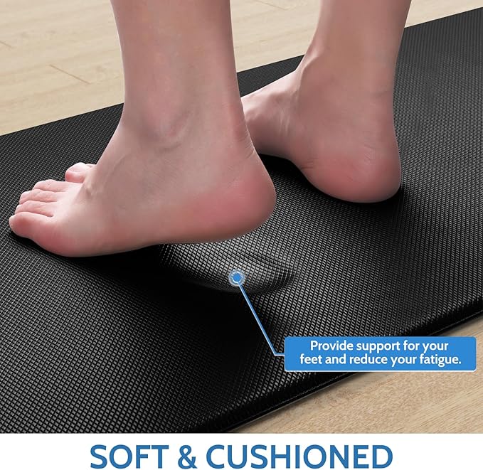 StepLively Kitchen Mat, 2 PCS Kitchen Rugs, Cushioned Kitchen Mats for Floor, Anti Fatigue Kitchen Rug Set, Non-Skid Standing Mat for Kitchen, Office, Sink, 17.3"x30"+17.3"x47", Black