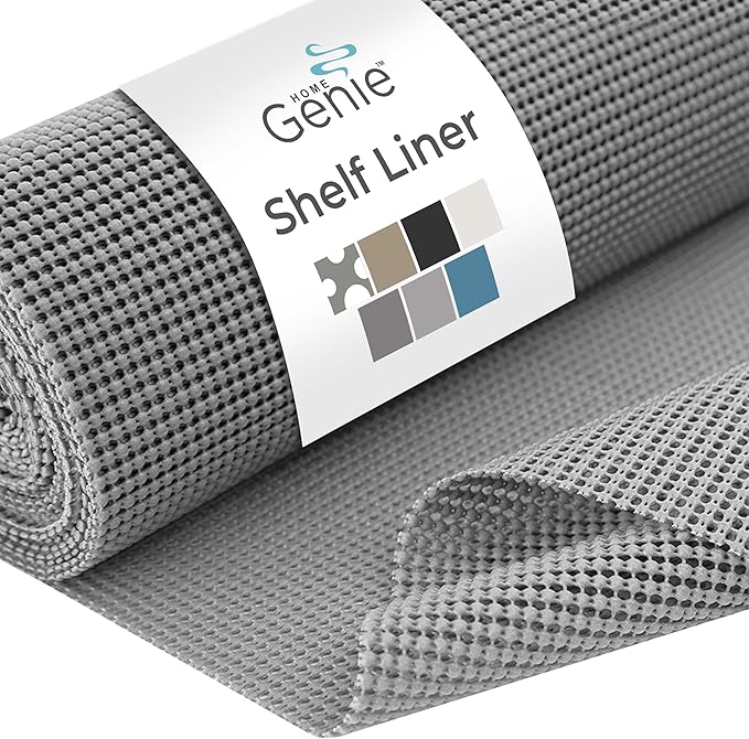 HOME GENIE Shelf Drawer and Cabinet Liner, Durable with Strong Grip, 17.5 in x 10 FT, Non Adhesive Liners Protect Kitchen Cabinets and Cupboard, Pantry, Bathroom Drawers and Shelves, Desks, Soft Gray