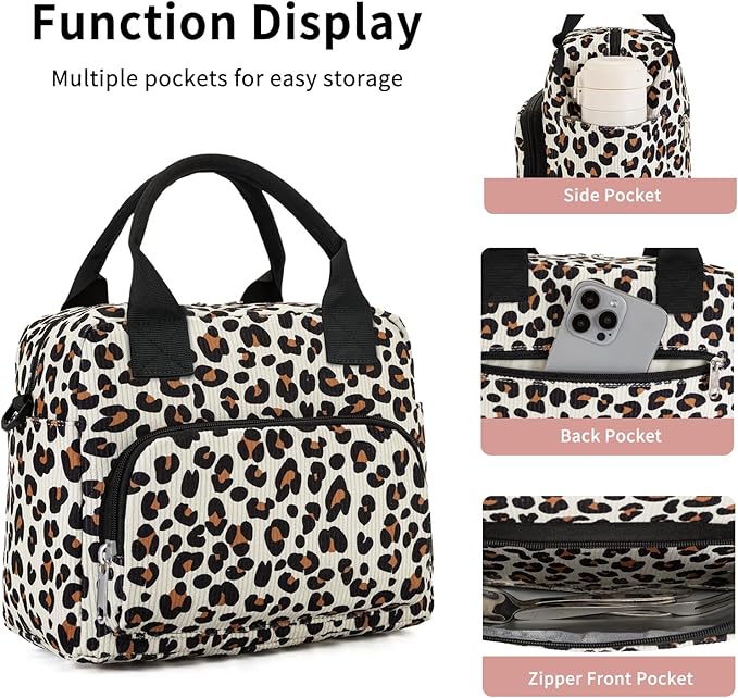 Lunch Bag Women Lunch Box for Women Adult Cute Insulated Lunch Bag Lager Cooler Lunch Tote Bags for Work Picnic (Leopard)