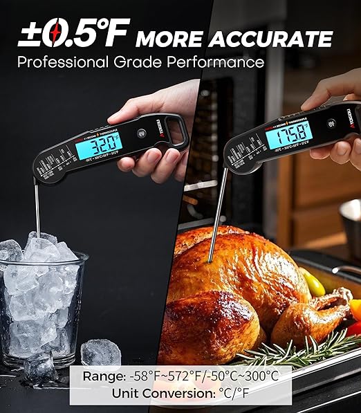 Atogou Professional Meat Thermometer Digital for Cooking Food, <1 Sec Instant Read & ±0.5℉ Accuracy, IP67 Waterproof, Thermocouple Sensor Probe, for Kithchen, BBQ, Grill, Black