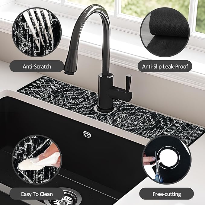 24" X 5.5" Kitchen Sink Splash Guard Faucet Mat Aztec Super Absorbent Fast Drying Faucet Guard & Draining Mat Sink Splash Guard Behind Faucet for Kitchen, Bathroom