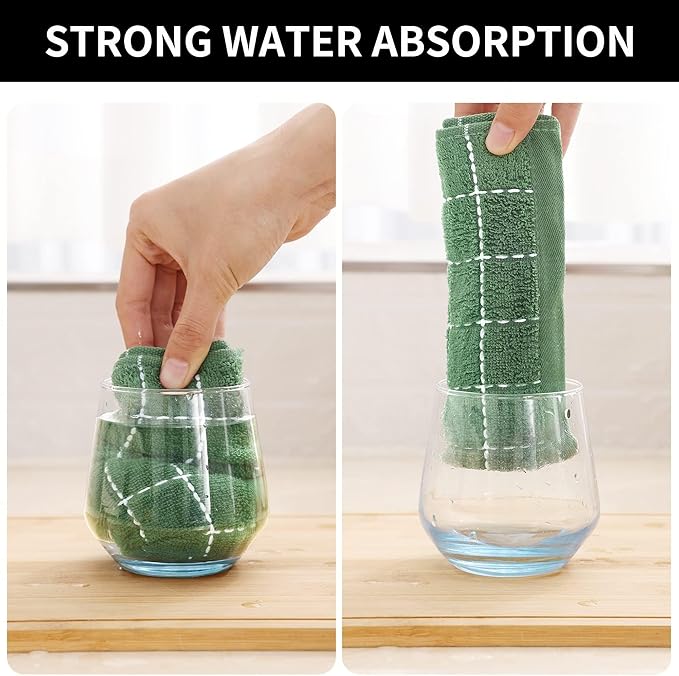 Homaxy 100% Cotton Terry Kitchen Towels(Grass Green, 13 x 28 inches), Checkered Designed, Soft and Super Absorbent Dish Towels, 18 Pack