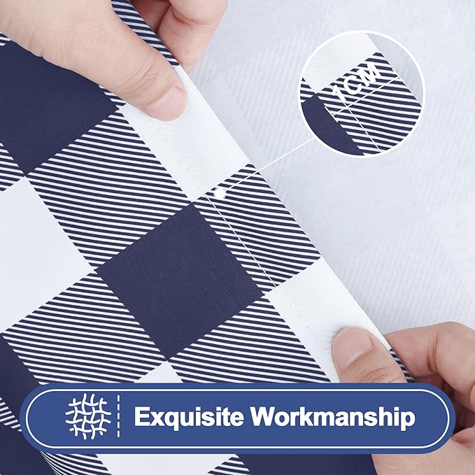Smiry Picnic Table Cloth 2 Pack, Waterproof Elastic Fitted Tablecloths for 36x60 Rectangle Tables, Washable Polyester Buffalo Plaid Tablecloth for Camping, Dining & Outdoor (Navy & White, 36" x 60")