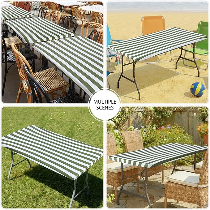 Smiry Spandex Fitted Tablecloth for 4 Foot Rectangle Tables, Washable Picnic Table Cover with Elastic, Stretch Reusable Table Cloth for Outdoor, Camping, Dining & Kitchen (Stripe, 30"x48")