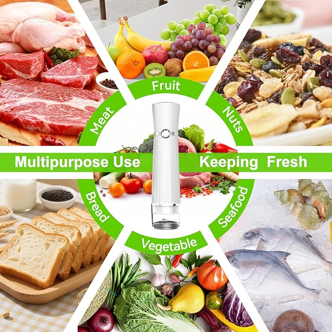 Vacuum Sealer for Food (Compact Vacuum Sealer Machine + 40 Reusable Vacuum Bags), Powerful 80Kpa Portable Vacuum Sealer for 10X Preservation & Fresh, Handheld Vacuum Food saver