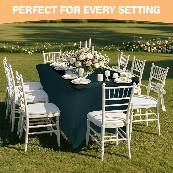 2 Pack 6 Feet Hunter Green Spandex Tablecloth for Tables, Fitted & Stretch, Washable, Wrinkle Resistant, Perfect for Event, Wedding, Party, Banquet, Cocktail, Festival, and Table Protector