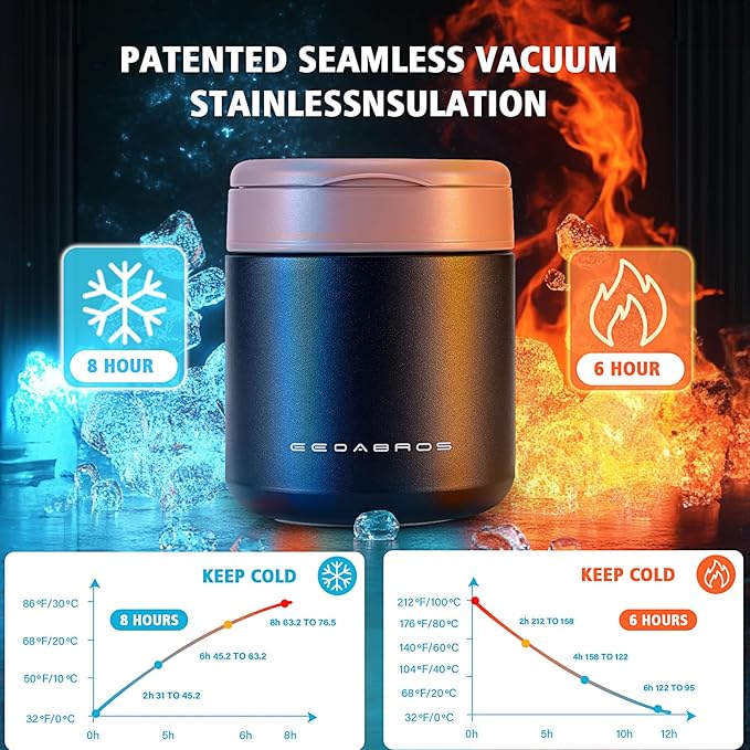 Kids Thermo Food Jar for Hot Food, 15.2 oz Vacuum Insulated Hot & Cold Lunch Container with 316 Stainless Steel Interior, Wide Mouth Soup Jar for School (Capybaras Blue)