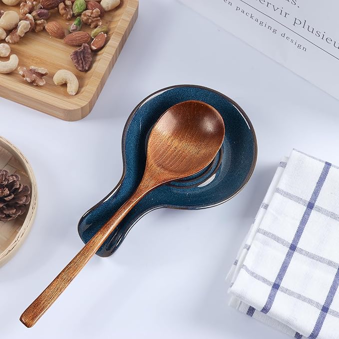 JINIHFW Spoon Rest for Kitchen, Ceramic Spoon Holder for Stove Top, Cooking Spoon Holder,Heat Resistant Utensil Rest for Countertop, Dishwasher Safe, Blue (1 pcs)