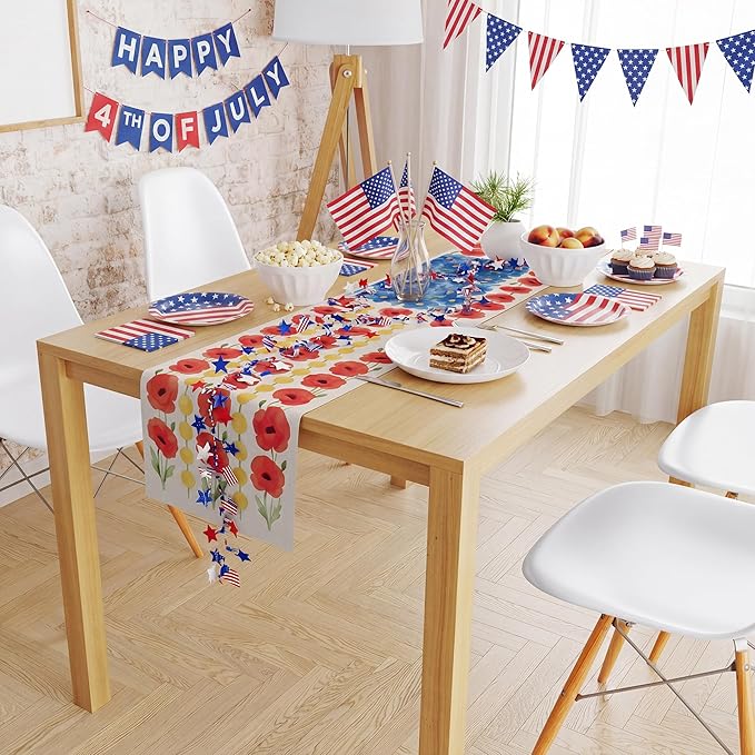 OHOME 250th Anniversary Decorations - Summer Table Runner for Easter Spring | Patriotic American Flag Table Decor for America Anniversary USA Merchandise 4th of July Decorations Home Indoor Outdoor