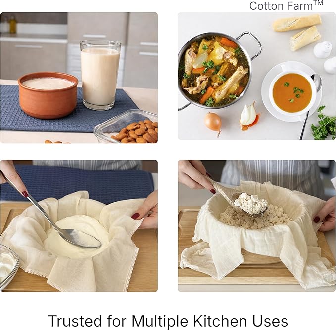 Cotton Farm Grade 100 XL Cheese Cloth for Straining & Cooking; 18 Sq. Ft. (2x1 yards); 100% Unbleached Cotton Cheesecloth; Reusable with Finished 2 Edges; Ultra-Dense (the finest) Butter Muslin
