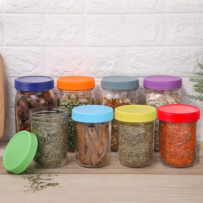 AOZITA [ 24 Pack ] WIDE Mouth Mason Jar Lids for Ball, Kerr and More - Colored Plastic Storage Caps for Mason/Canning Jars - Leak-Proof