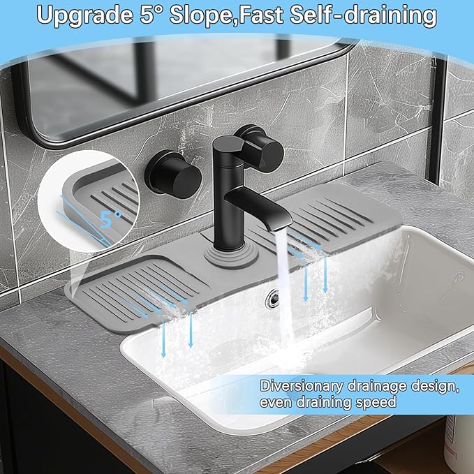 17.7*5.5 Inch Large Non-Slip Base,Multi-Surface Protector for Kitchen,Bathroom,Laundry,RV,Easy Clean Water Deflector Accessory(light gray)
