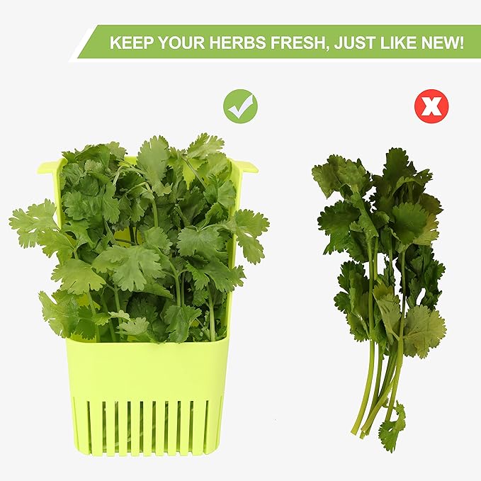 LUVCOSY Fresh Herb Keeper for Refrigerator, Clear BPA-Free Herb Saver, Storage Container for Cilantro, Parsley, Thyme, Mint & Asparagus, Preserver Keeps Fresh Herbs for 3 Times Longer, Green & Orange