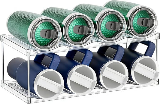 Yieach 2 Tier Waterbottle Organizer for Cabinet - Large Compartment Stackable Water Bottle Holder and Wine Bottle Rack,Acrylic Water Bottle Organizer Rack for 40 oz Stanley Cup,Yeti and Tumbler Shelf
