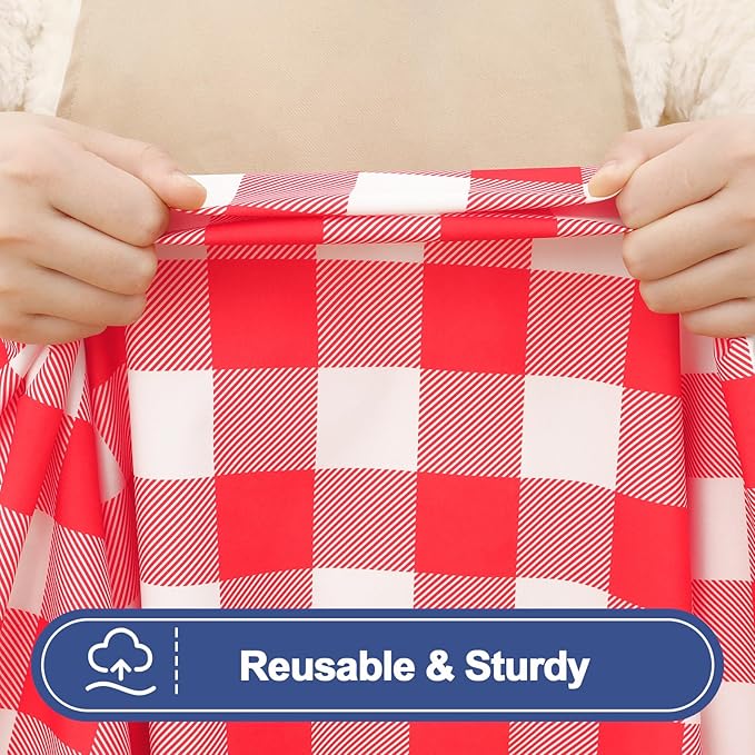Smiry Picnic Table Cloth 2 Pack, Waterproof Elastic Fitted Tablecloths for 18x72 Rectangle Tables, Washable Polyester Buffalo Plaid Tablecloth for Camping, Dining & Outdoor (Red & White, 18" x 72")