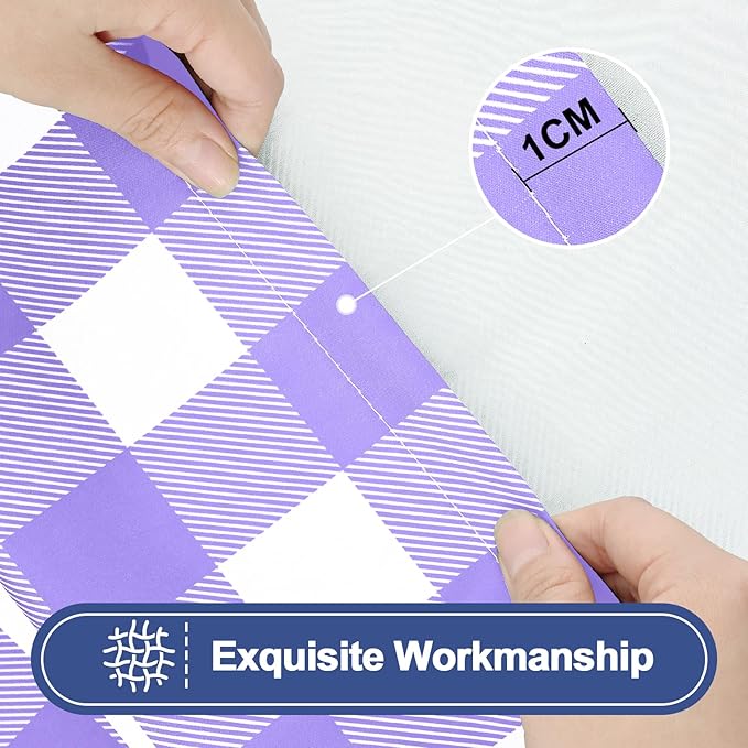 Smiry Picnic Table Cloth 2 Pack, Waterproof Elastic Fitted Tablecloths for 4FT Rectangle Tables, Washable Polyester Buffalo Plaid Tablecloth for Camping, Dining & Outdoor (Purple & White, 30" x 48")