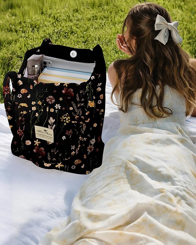 Miss Adola Corduroy Tote Bag for Women - Reusable Totes with Magnetic Buckle & Pocket Aesthetic Design Work Grocery Bags