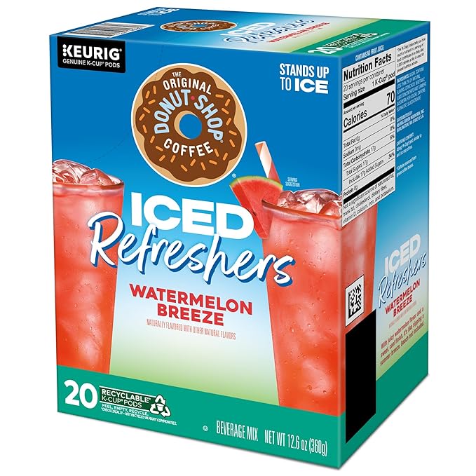 The Original Donut Shop Iced Refreshers, Watermelon Breeze Flavor, Keurig Single Serve K-Cup Pods, Brew Over Ice, 20 Count