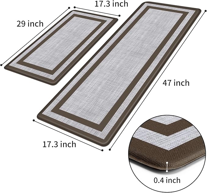 Mattitude Kitchen Mats Set of 2 Cushioned Anti-Fatigue Non-Skid Rug Sets Ergonomic Comfort Standing Mat for Kitchen, Floor, Office, Sink, Laundry,Chocolate