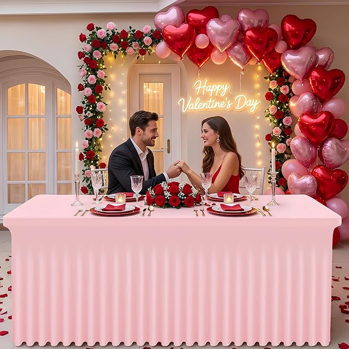 Smiry Spandex Tablecloth, Elastic Fitted Stretch Tablecloth for 4FT Rectangle Tables, Waterproof Washable Table Cover Skirt for Wedding, Banquet & Valentine's Day Parties (Pink, 48Lx30Wx30H Inch)