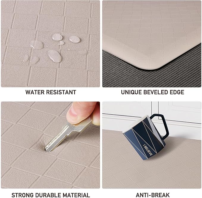 HappyTrends Kitchen Runner Rugs Anti-Fatigue mats,17.3"x 39",Non Slip Waterproof Ergonomic Comfort Mat for Kitchen, Floor Home, Office, Sink, Laundry,Khaki