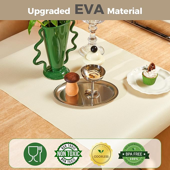 100% EVA Shelf Liner for Kitchen Cabinet, 12" x 240" Drawer Liners Non Adhesive Non Slip Waterproof Plastic Paper, Dresser Pantry Bathroom Refrigerator Protector, Cream