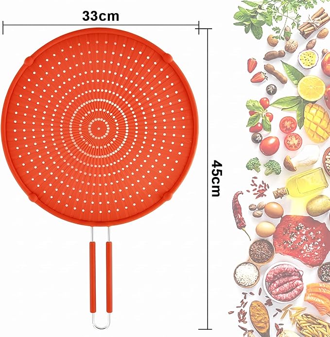 Splatter Screen for Frying Pan, Grease Splatter Guard, Heat-Resistant Splatter Guards for Frying, Silicone Splatter Guard for Everyday Cooking, Dishwasher Safe, Red （16in×12in×0.5in）