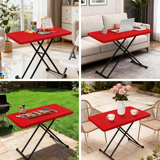 Fitted Rectangle Tablecloth 20 x 30 Inch Elastic Table Cloth for 2.5ft Table, Stretch Spandex Table Cover Red Washable Polyester Table Top Cap Cover for Dining Picnic Camping Indoor and Outdoor