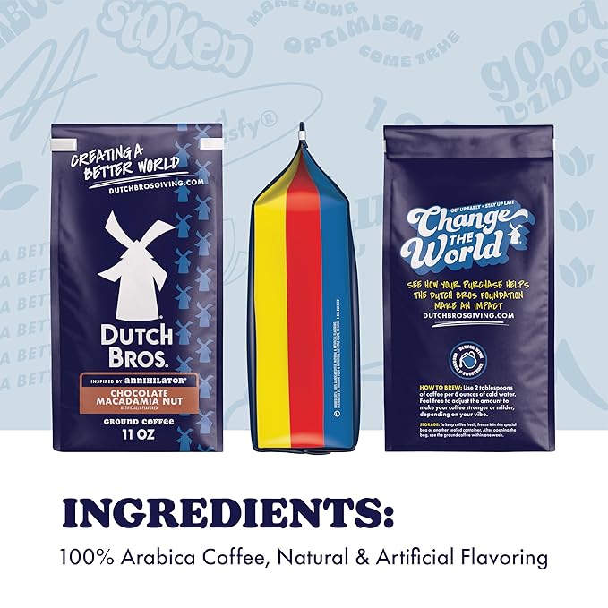 Dutch Bros® Chocolate Macadamia Nut Ground Flavored Coffee Inspired by Annihilator®, Bagged 11oz (Pack of 3)