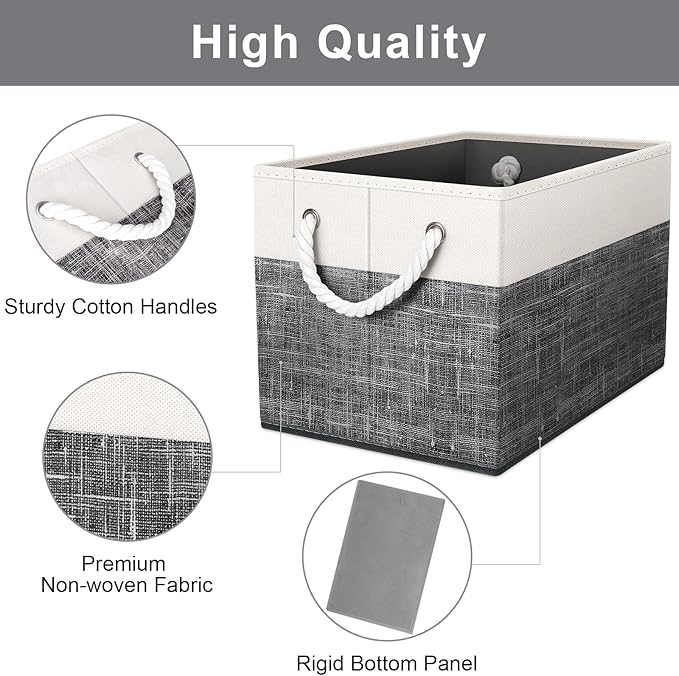 Fab totes Storage Bins 8-Pack, Foldable Storage Baskets for Organizing Toys, Books, Shelves, Closet, Large Storage Box with Rope Handles, Sturdy Organizer Bins, White & Black