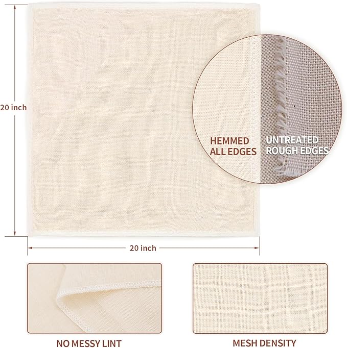 20Pcs Reusable Cheesecloth for Straining 20x20 Inch,100 Grade Cheese Cloths Hemmed Edges, 100% Unbleached Cotton Cheese Cloth,Ultra-Dense Cloth Strainer for Yogurt/Nut Milk/Baking Making 56x42 Weave