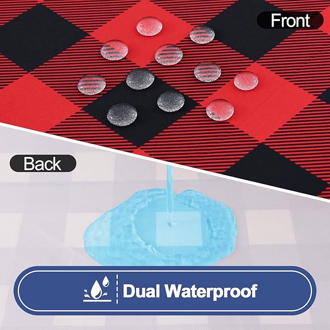 Smiry Picnic Table Cloth 2 Pack, Waterproof Elastic Fitted Tablecloths for 8FT Rectangle Tables, Washable Polyester Buffalo Plaid Tablecloth for Camping, Dining & Christmas(Black & Red, 30" x 96")