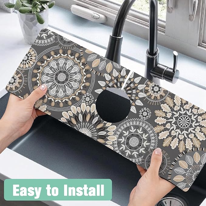 2 Pack 2 Pack Kitchen Sink Splash Guard Faucet Mat 15" X 5.5" Mandala Absorbent Fast Drying Mat Faucet Draining Mat Sink Splash Guard Behind Faucet Drip Catcher for Kitchen Bathroom
