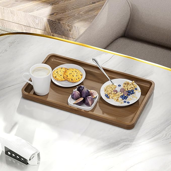Weenson Bathroom Vanity Tray for Countertop Decor Perfume Makeup Toiletries Toilet Tank, Large Bamboo Kitchen Tray for Spice Salt, Serving Tray for Food Coffee, Nightstand Candle Brown 14.2”x8.3”