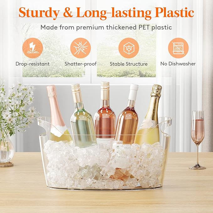Lifewit 6.5L Ice Bucket for Parties 2 Packs, Portable Drink Bucket for Cocktail Bar, Plastic Champagne Cooler for Beverage/Wine/Beer, Mimosa Bar Supplies Chiller Tub with Scoop 38 x18x20 cm/15x7x8"